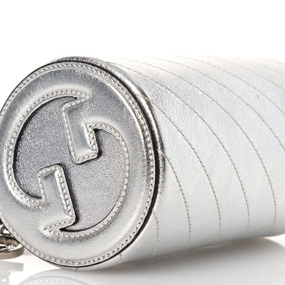 Gucci Sakai Be Green Calfskin Diagonal Stitched Mini Blondie Barrel Shoulder Bag Silver 8 of 15