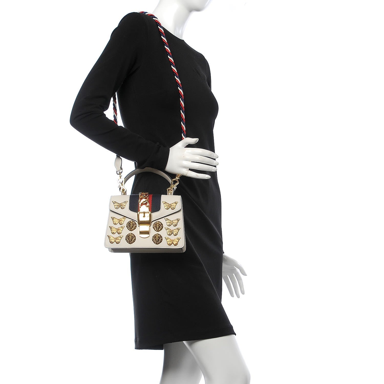 Gucci Calfskin Animal Studs Mini Sylvie Top Handle Bag White 3 of 9