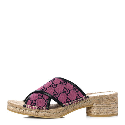 Gucci Monogram Multicolor Criss Cross Espadrille Sandals 41 Pink Blue 1 of 12