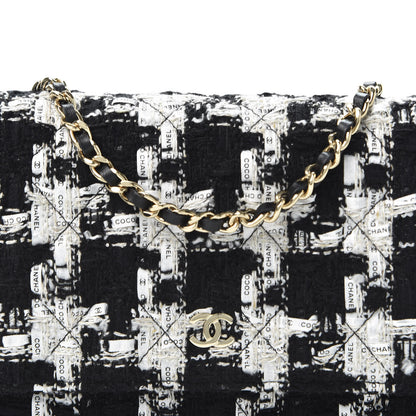 Chanel Tweed Quilted Wallet On Chain WOC Black Ecru White 10 of 10