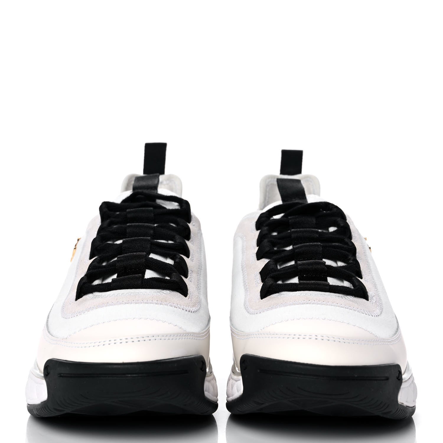 Chanel Velvet Calfskin Mixed Fibers CC Sneakers 38.5 Ivory Black 2 of 10