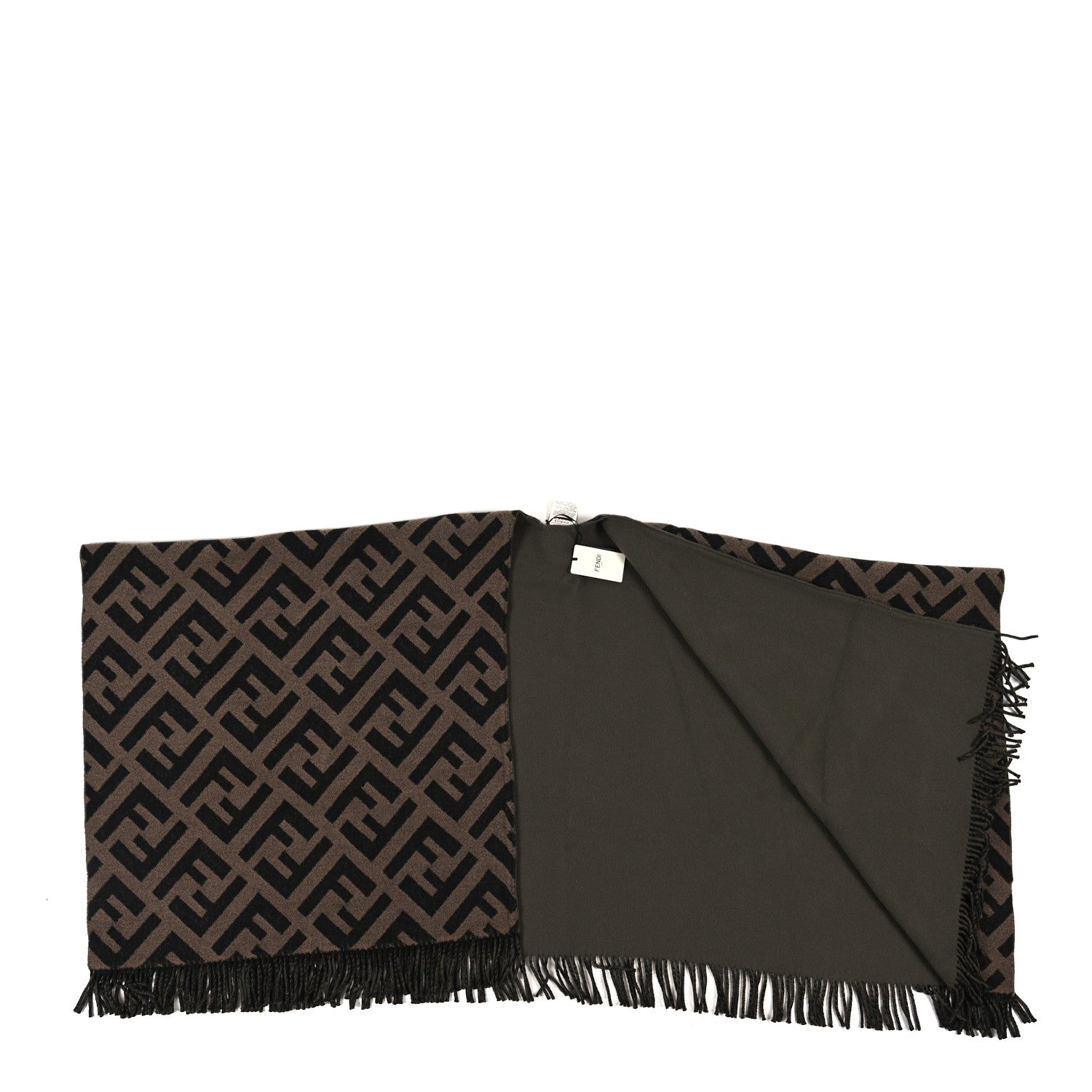 Fendi Wool Cashmere FF Print Poncho Tobacco Verde 2 of 3