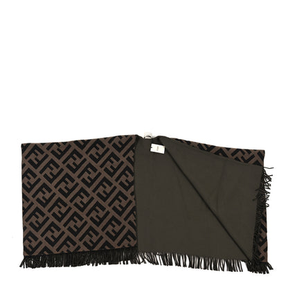 Fendi Wool Cashmere FF Print Poncho Tobacco Verde 2 of 3