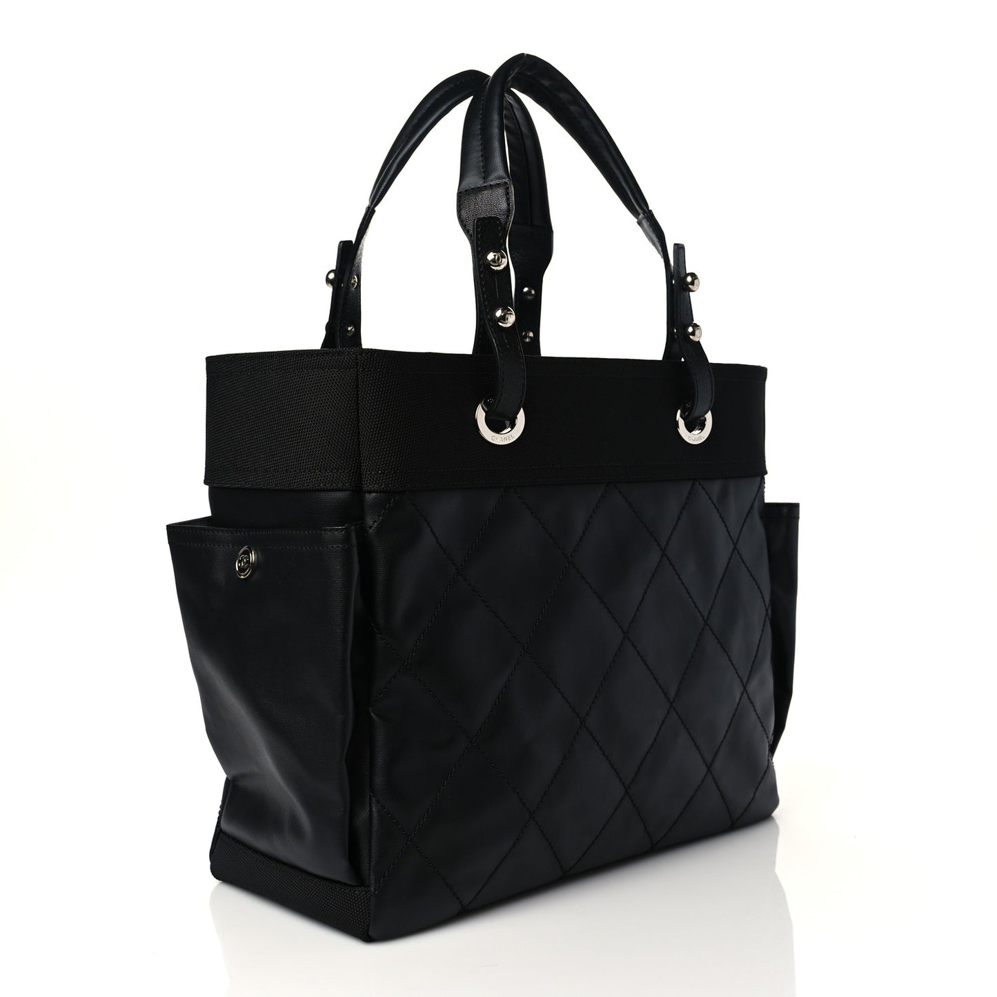 Coated Canvas Quilted Large Paris Biarritz Tote Black