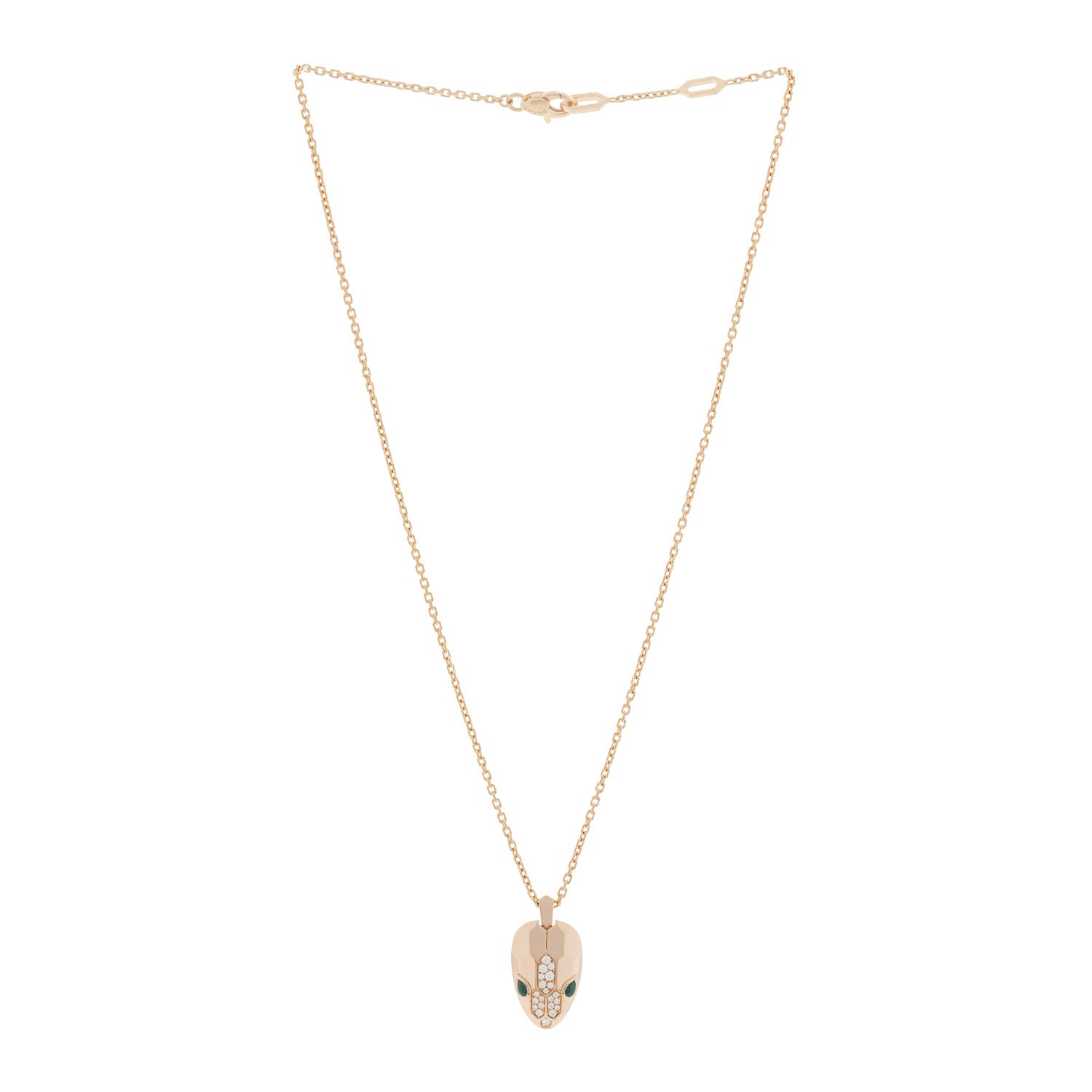Bulgari 18K Rose Gold Diamond Malachite Serpenti Seduttori Pendant Necklace 2 of 6
