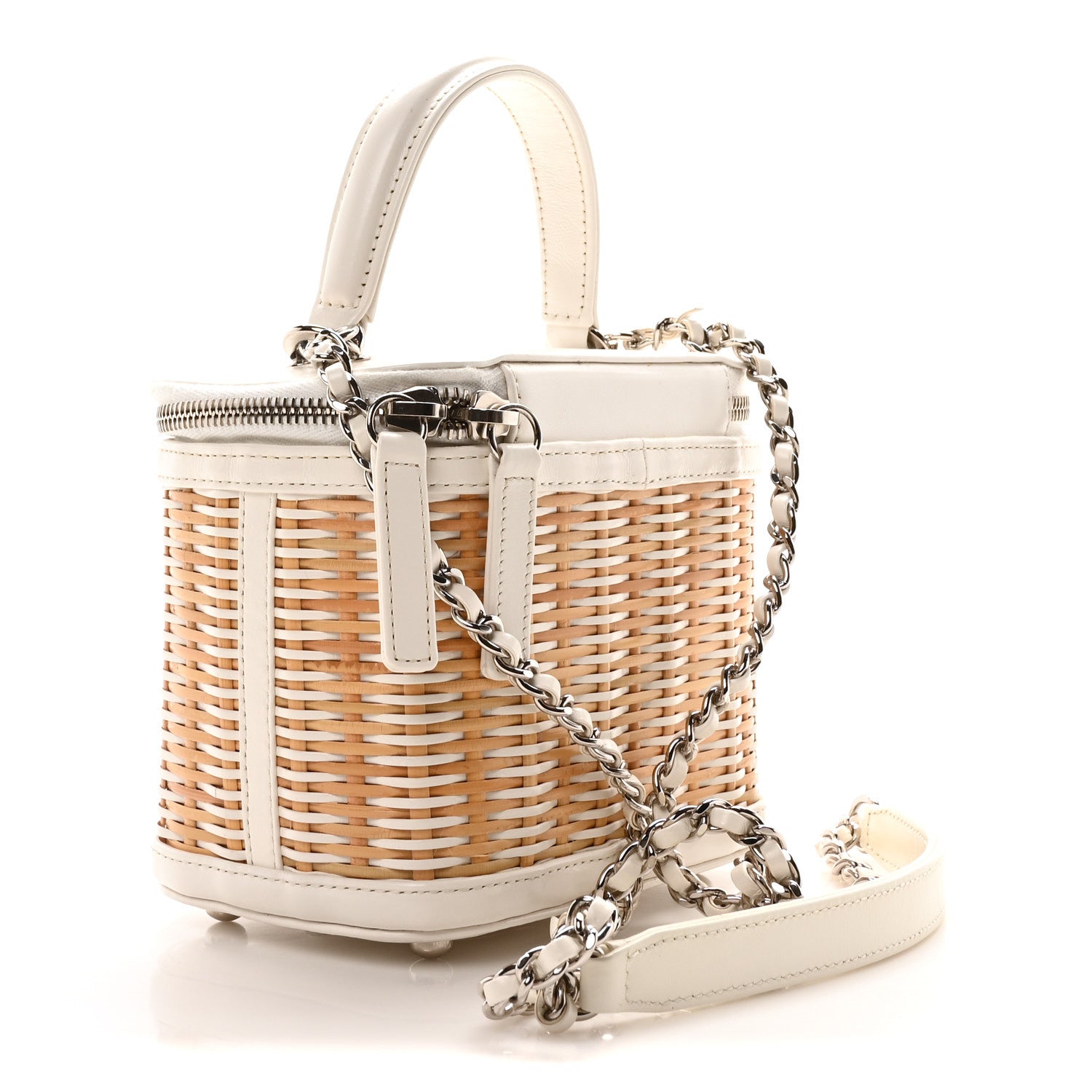 Chanel Calfskin Raffia Small Vanity Case Bag White Beige 3 of 11