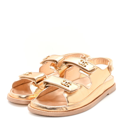Chanel Metallic Laminated Calfskin Velcro Dad Sandals 40.5 Golden 4 of 10