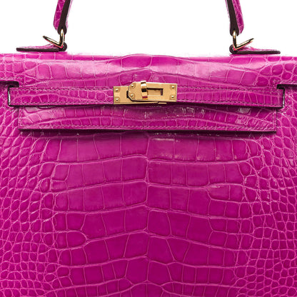 Hermes Shiny Alligator Kelly Sellier 25 Rose Scheherazade 36 of 37
