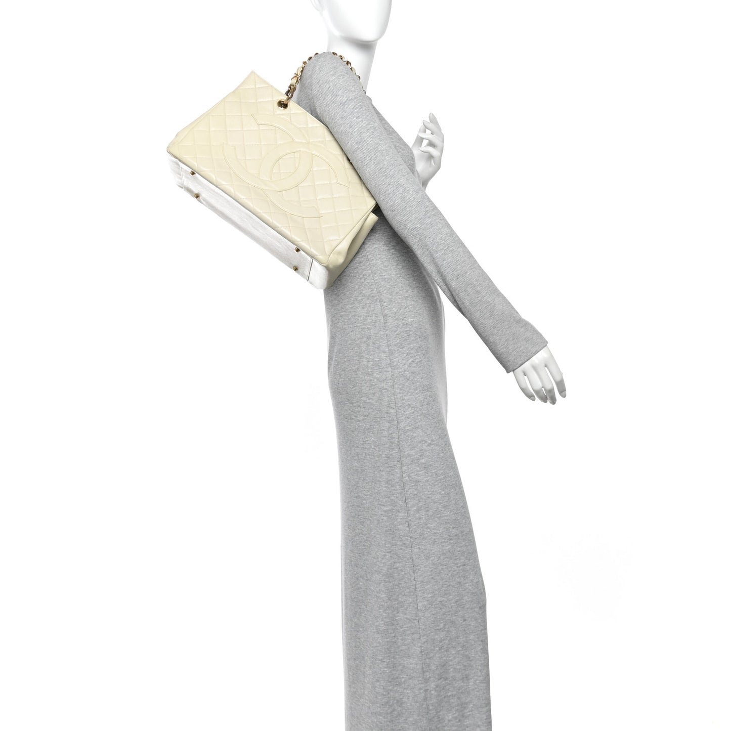 Caviar Quilted Timeless CC Shopping Tote White