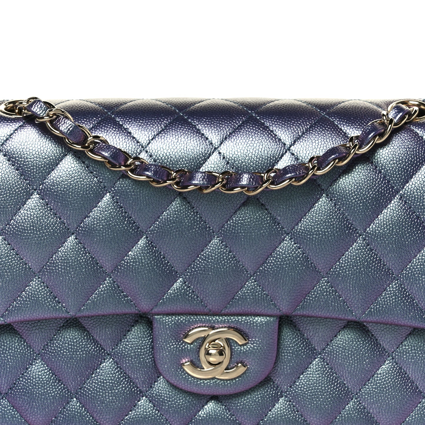 Iridescent Caviar Quilted Medium Double Flap Purple