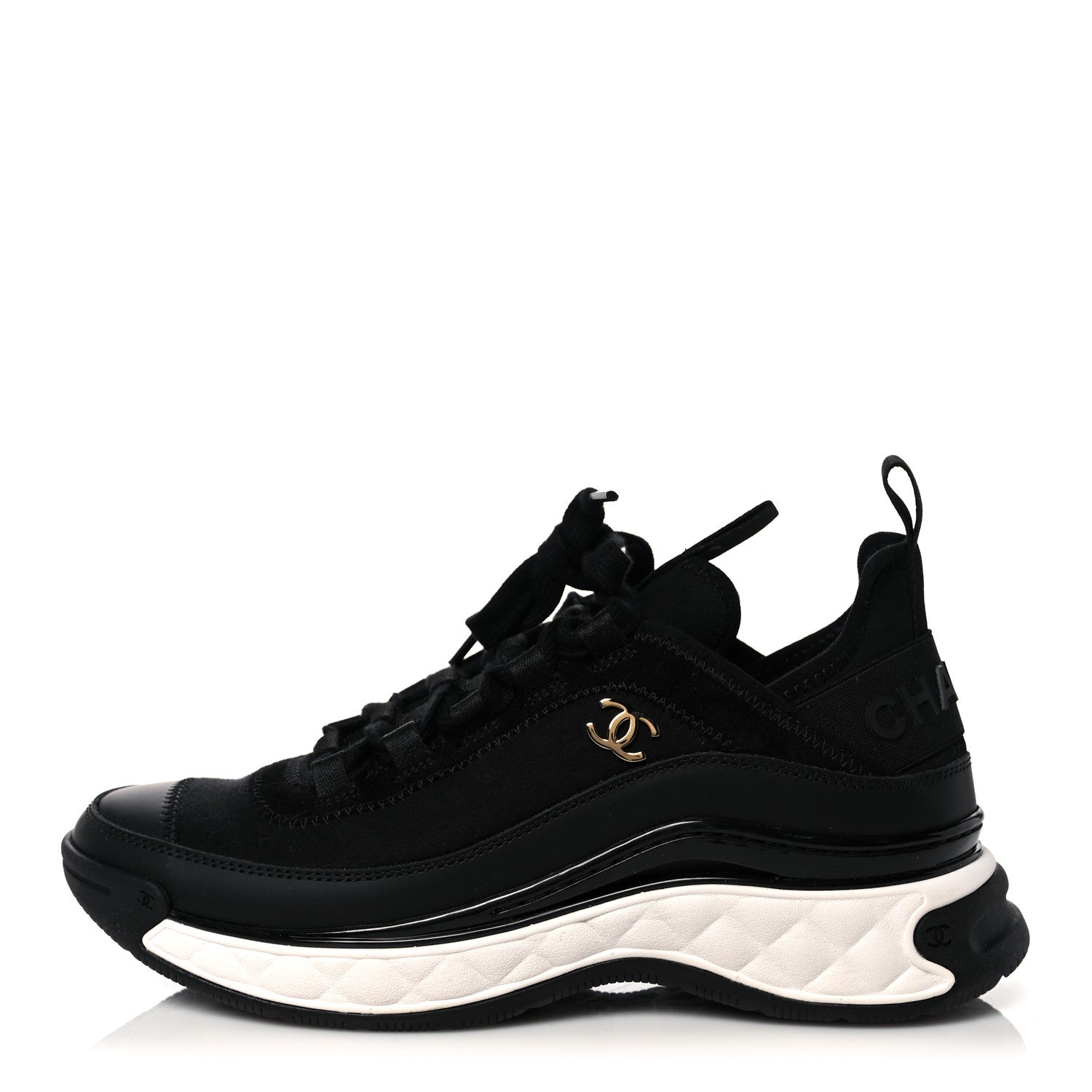Chanel Velvet Calfskin Mixed Fibers CC Sneakers 36 Black 1 of 8
