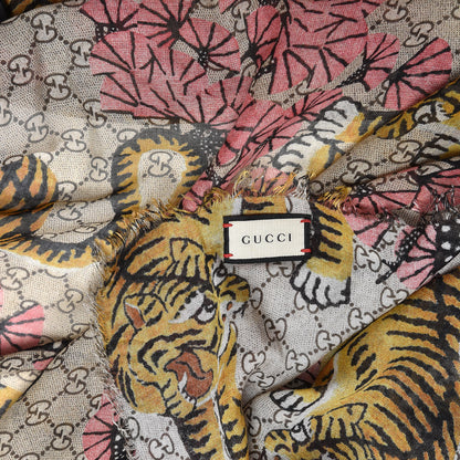 Gucci Modal Silk GG Monogram Supreme Tiger Square Shawl Rope Pink 4 of 5