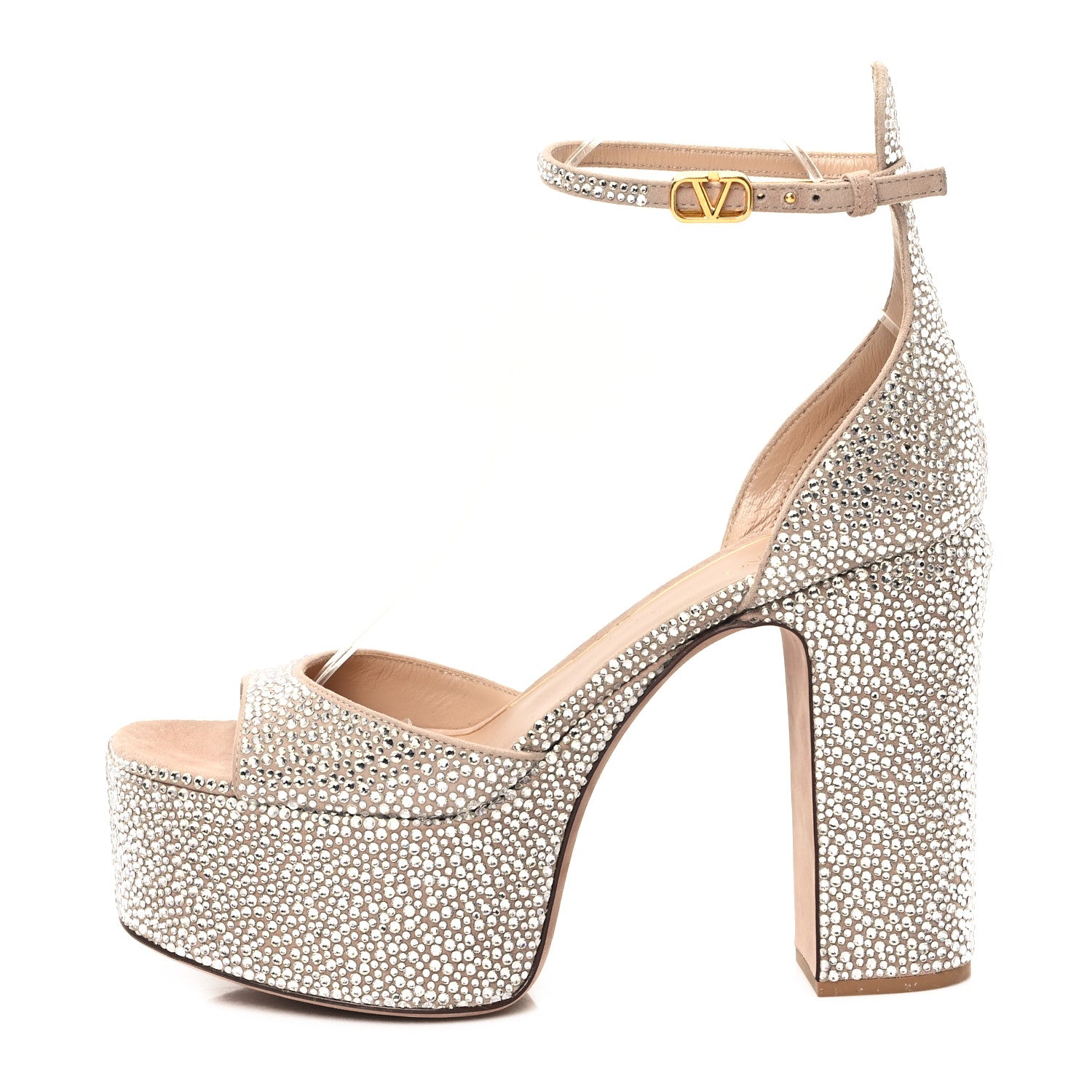 Valentino Garavani Crystal Suede Tan-Go 50/120mm Platform Sandals 37 Rose Cannelle 1 of 10