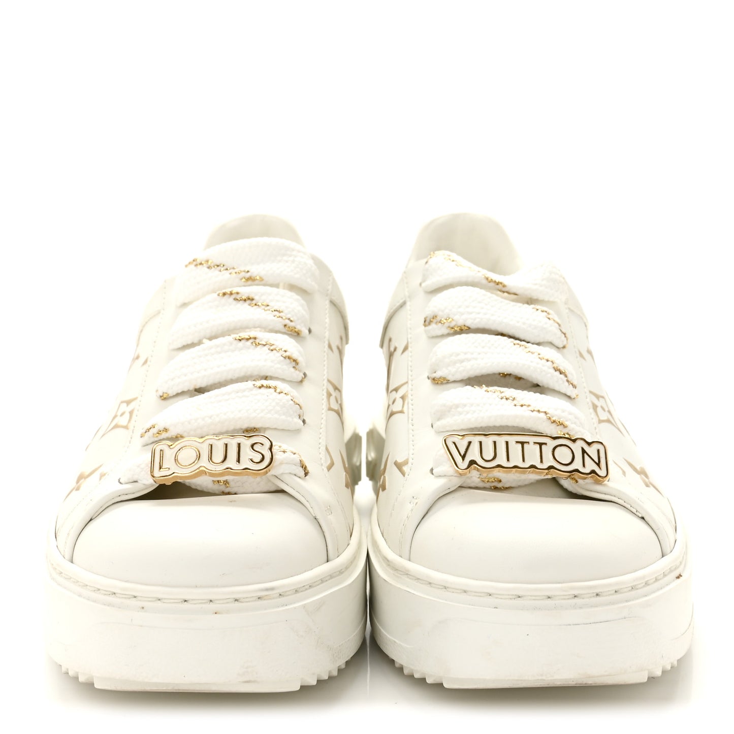 Calfskin Monogram Debossed Time Out Sneakers 37 White Gold