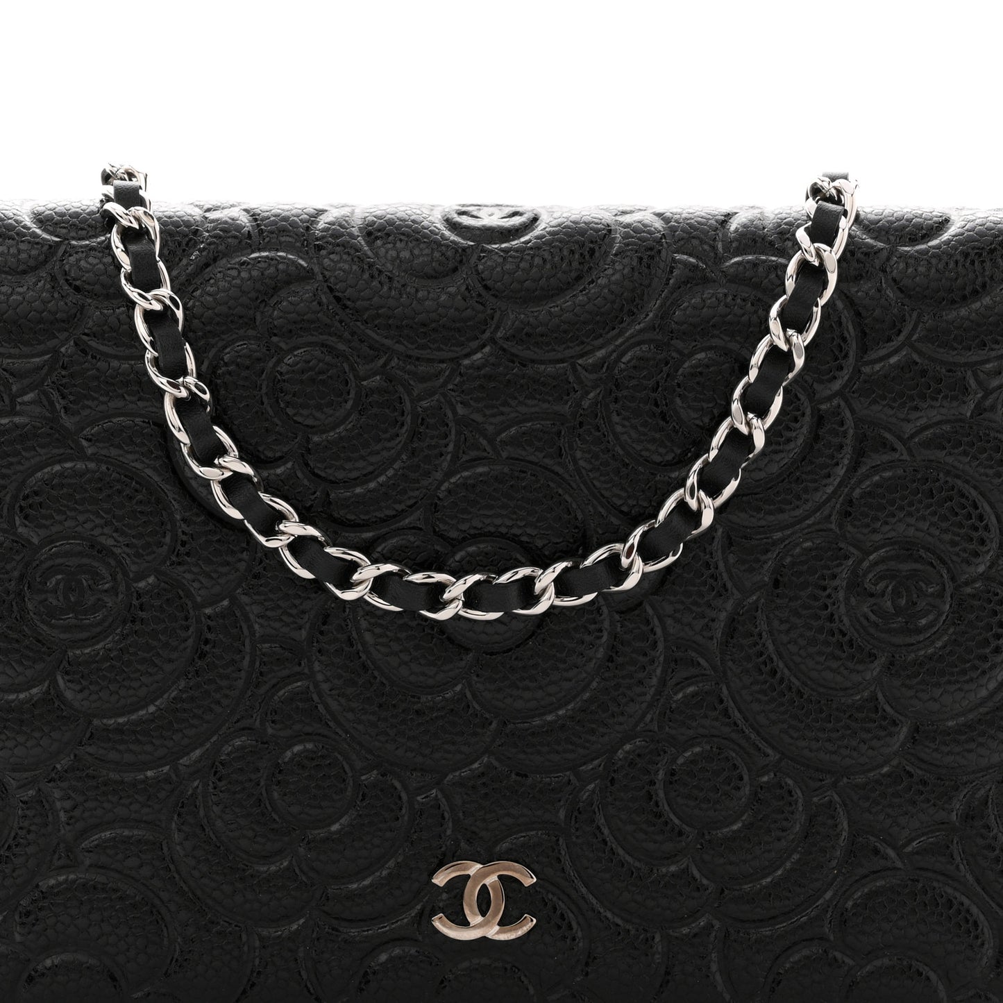 Caviar Camellia Embossed Wallet On Chain WOC Black