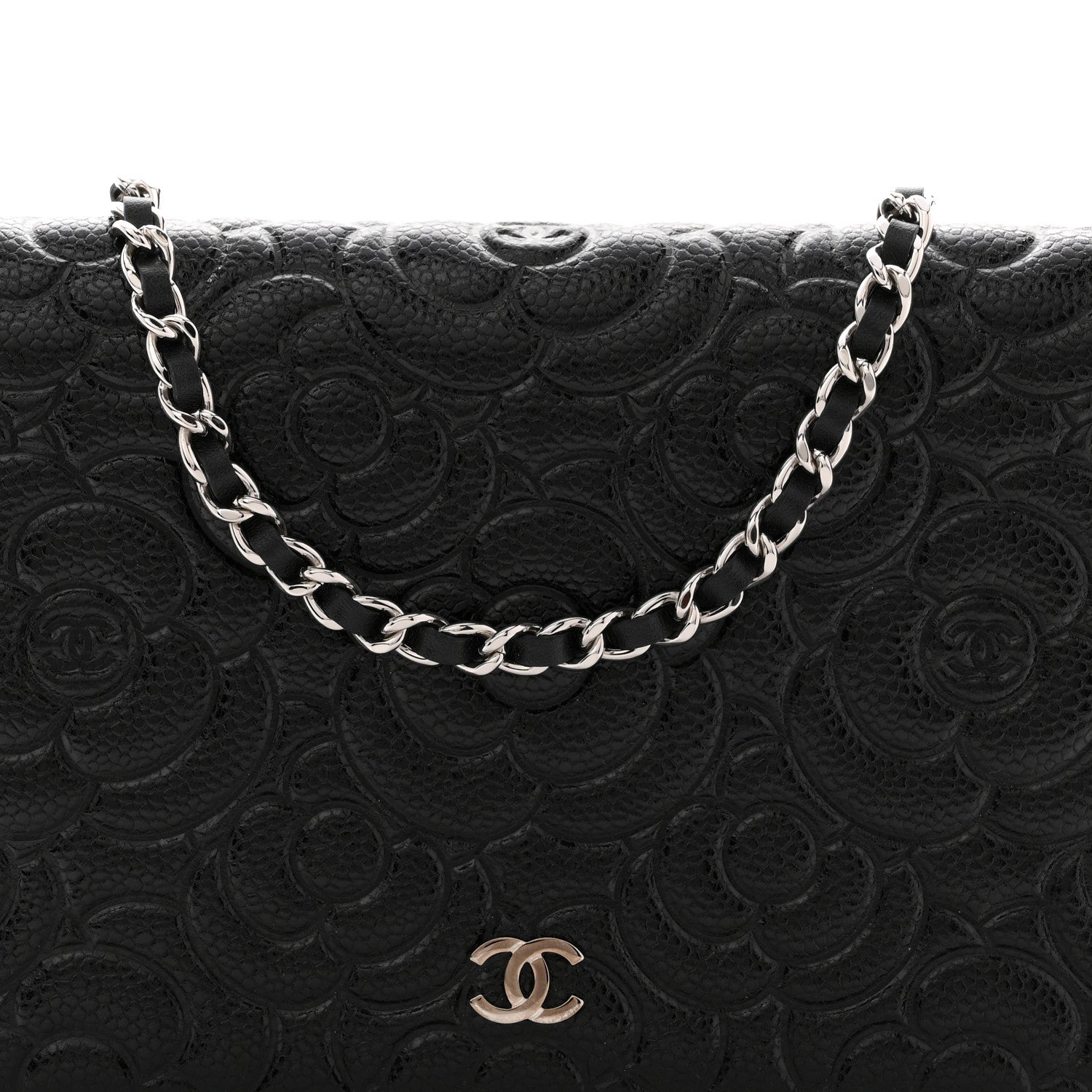 Chanel Caviar Camellia Embossed Wallet On Chain WOC Black 8 of 12