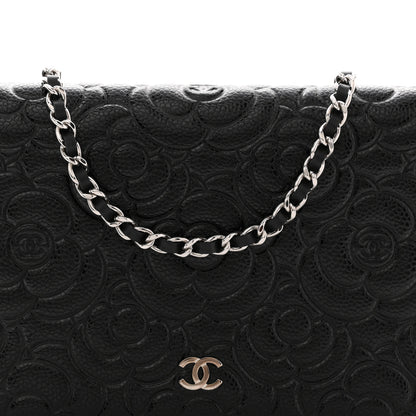 Chanel Caviar Camellia Embossed Wallet On Chain WOC Black 8 of 12