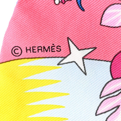 Hermes Silk La Source de Pegase Twilly Rose Vif Jaune Vif 3 of 4