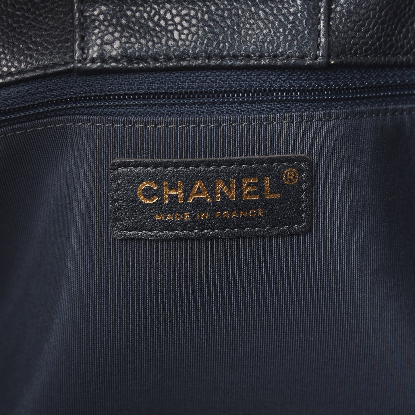 Metallic Caviar Quilted Large Classic Shopping Tote Dark Blue