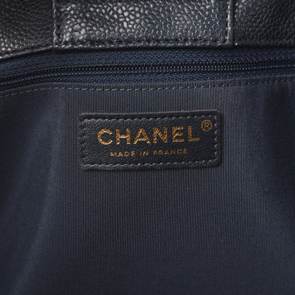 Chanel Metallic Caviar Quilted Large Classic Shopping Tote Dark Blue 5 of 9