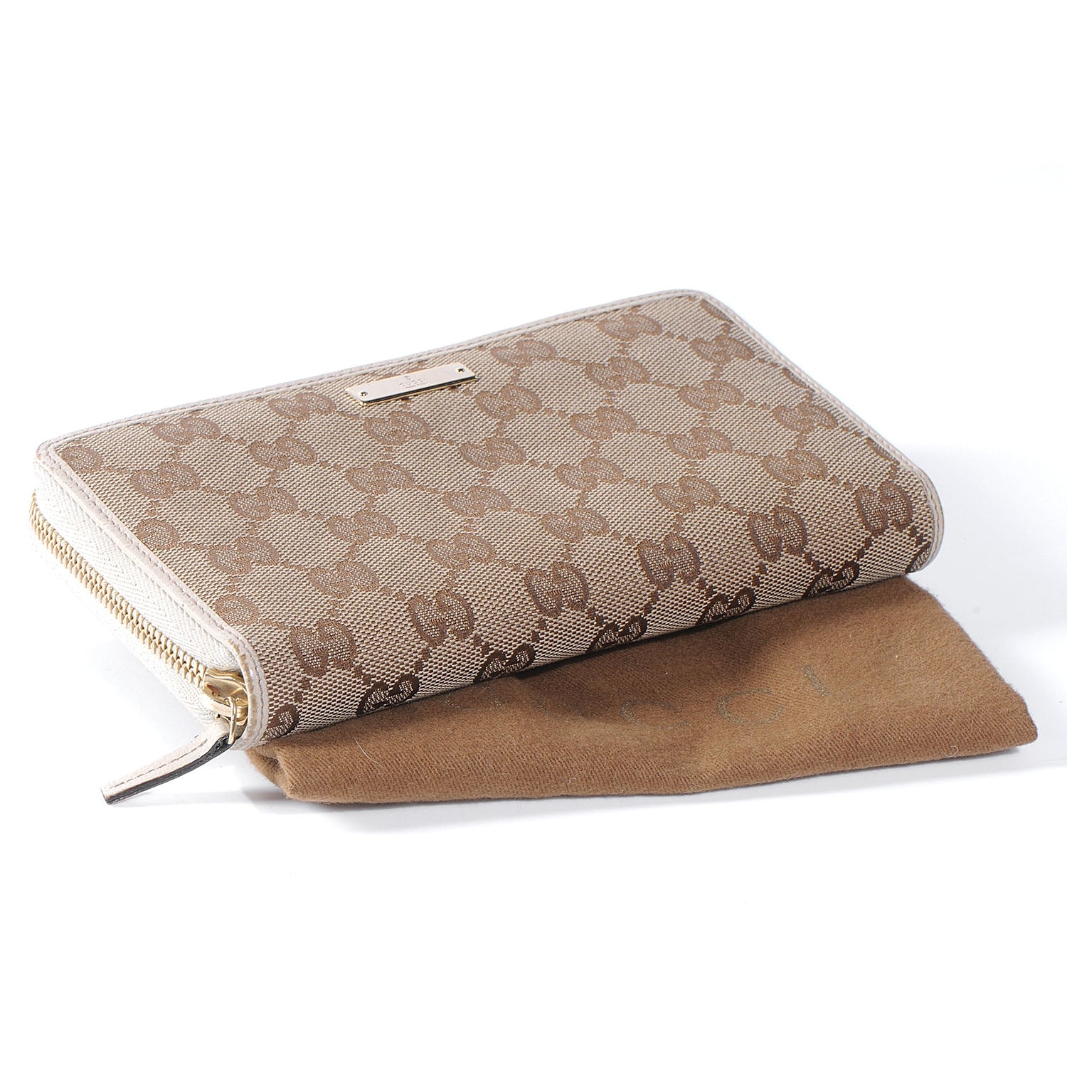 Gucci Monogram Metal Bar Zip Around Wallet Beige Ebony Off White 3 of 8