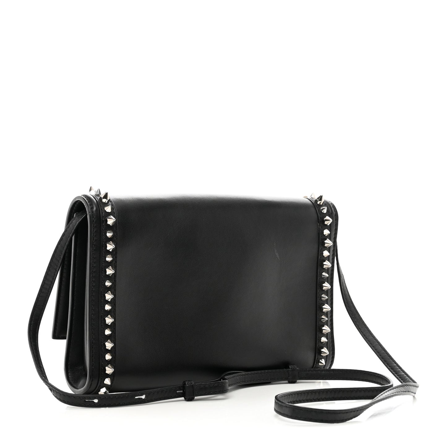 Calfskin Studded The Story Shoulder Bag Black