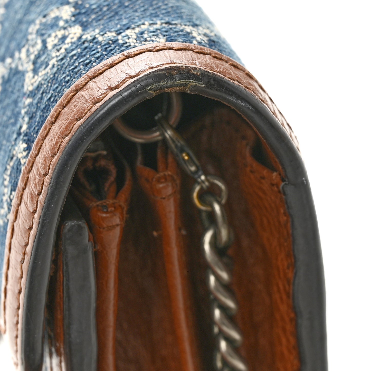 New Denim GG Monogram Dollar Calfskin Enamel Mini Dionysus Chain Wallet Blue Tea Cuir Epilog Electric Blue