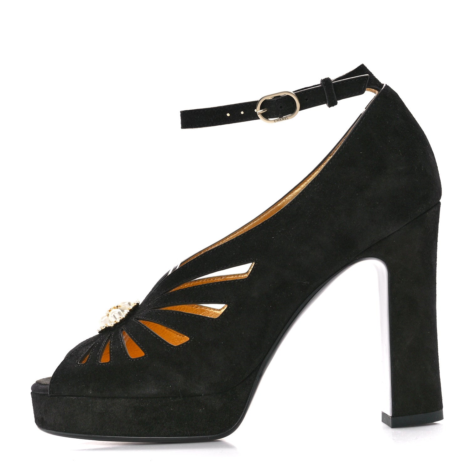 Chanel Suede Calfskin Pearl Shamrock CC Sandals 37 Black 1 of 9
