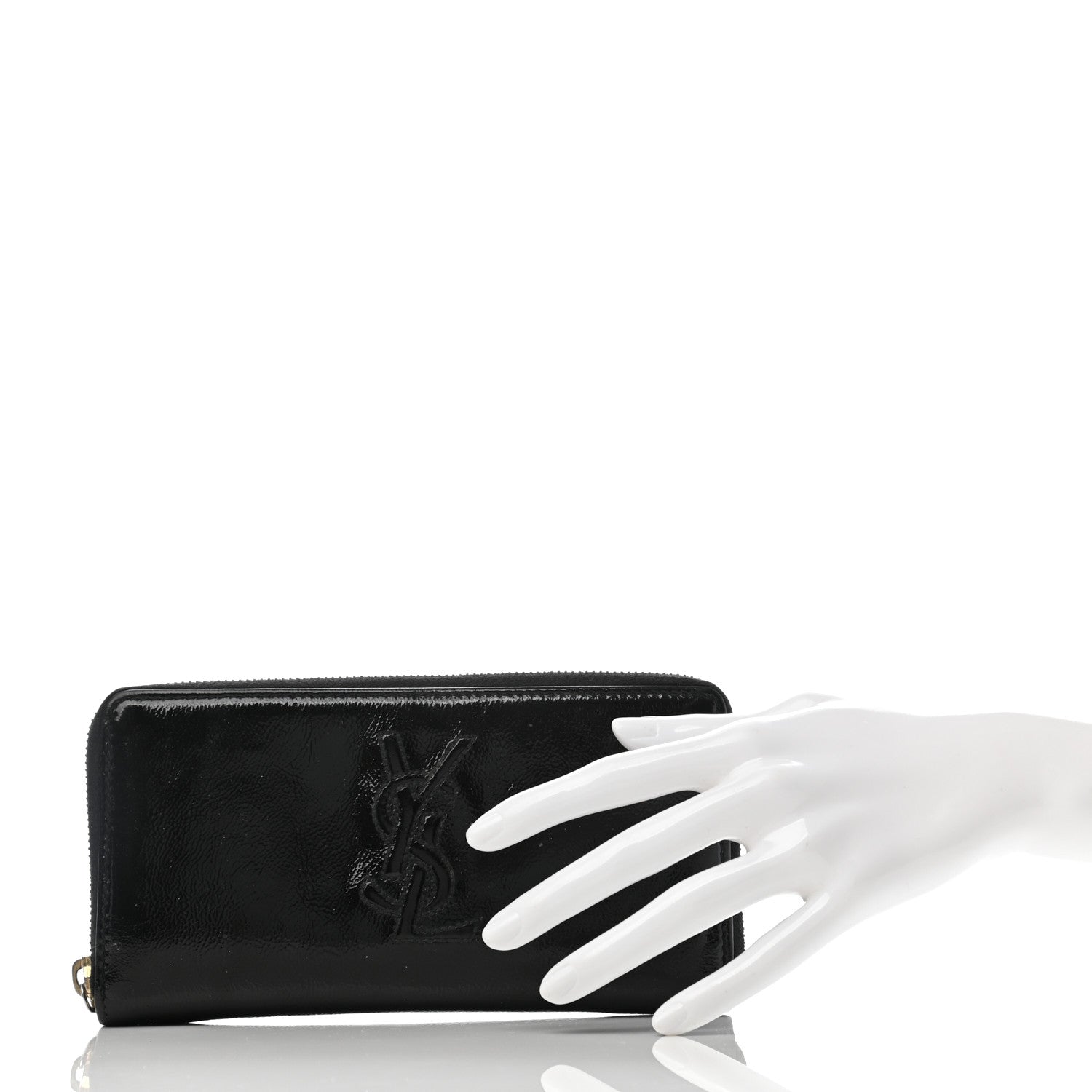 Saint Laurent Textured Patent Monogram Belle De Jour Zip Around Wallet Black 2 of 9