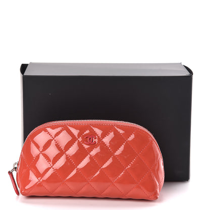 Chanel Patent Quilted Cosmetic Case Coral 8 of 8