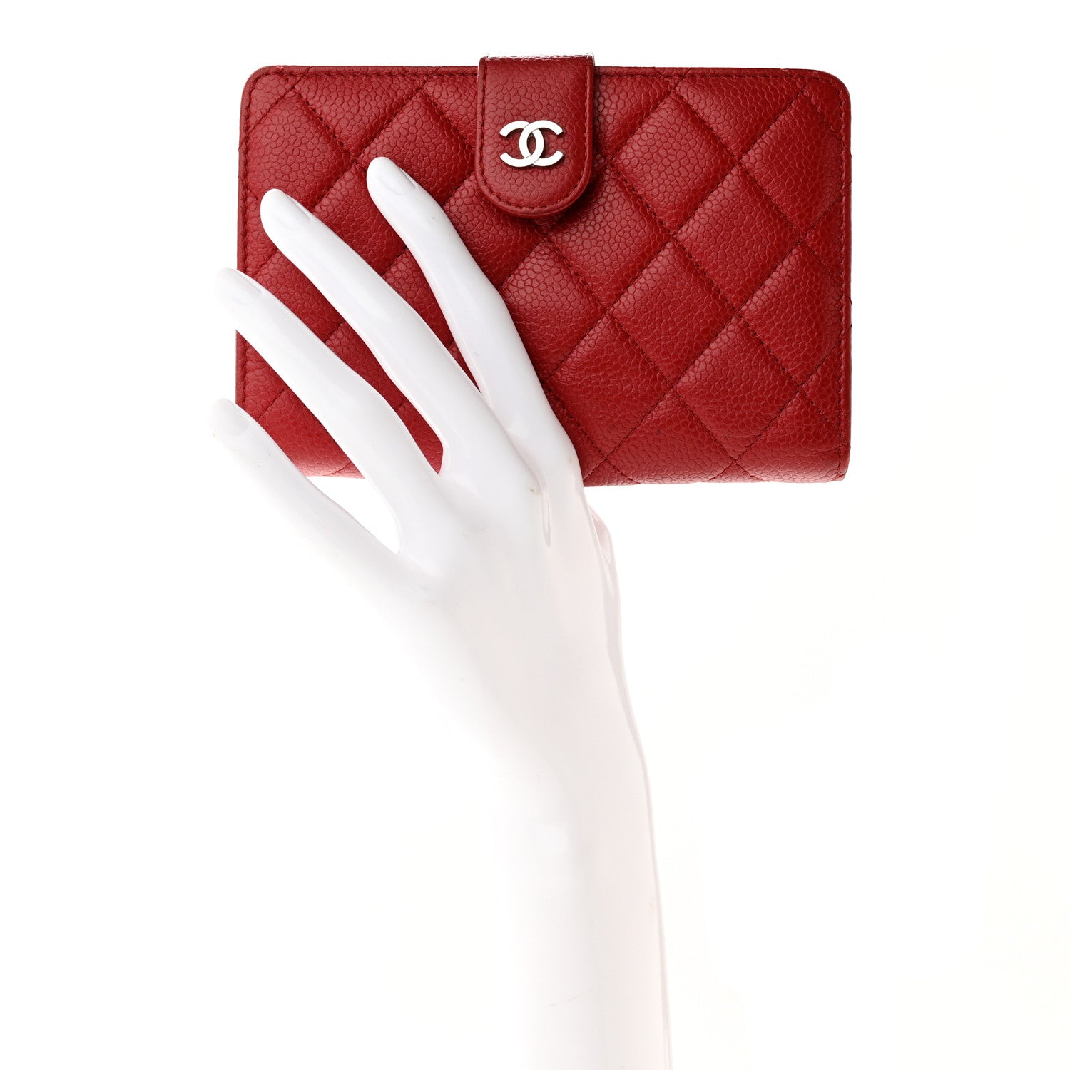 Chanel Caviar Quilted Zipped Pocket Wallet Red 2 of 20