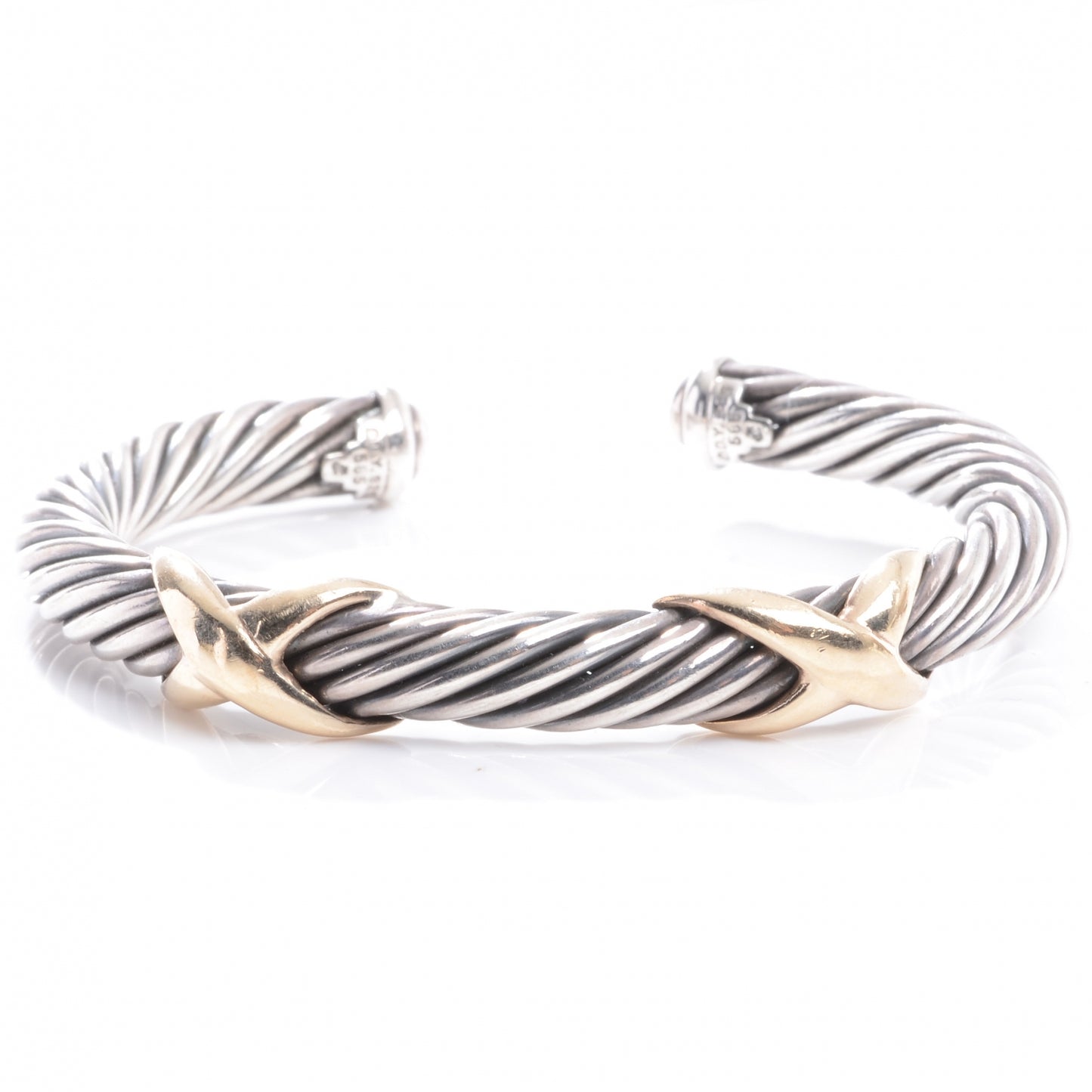 Sterling Silver 14K Yellow Gold 7mm Double X Cable Bracelet