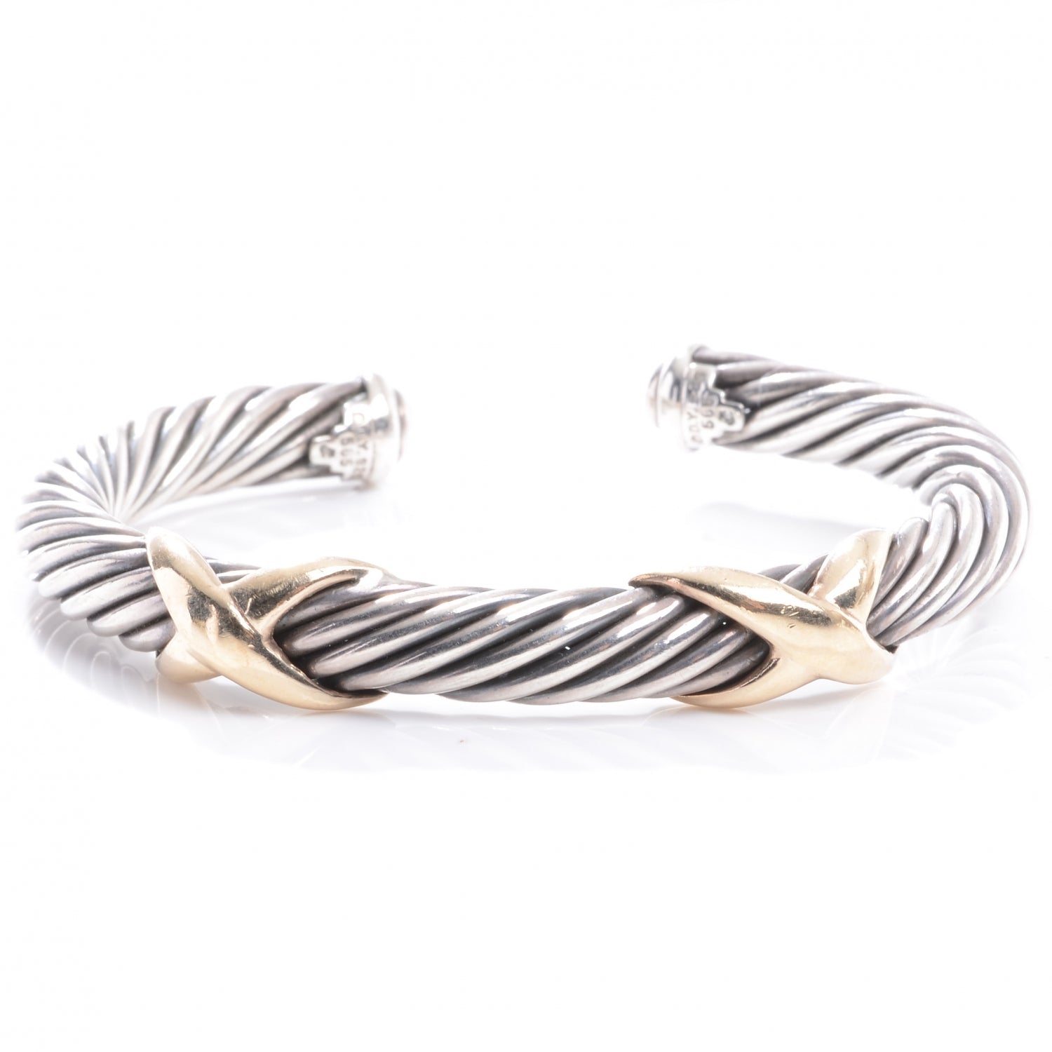 David Yurman Sterling Silver 14K Yellow Gold 7mm Double X Cable Bracelet 1 of 4