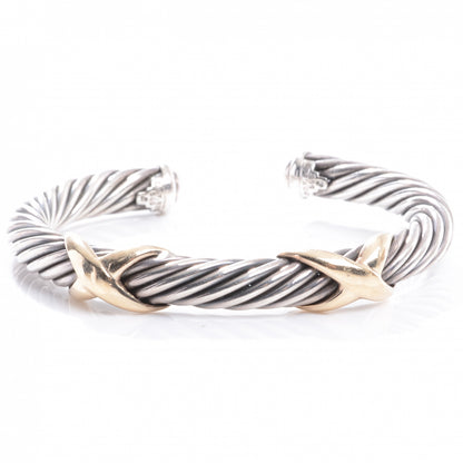 David Yurman Sterling Silver 14K Yellow Gold 7mm Double X Cable Bracelet 1 of 4