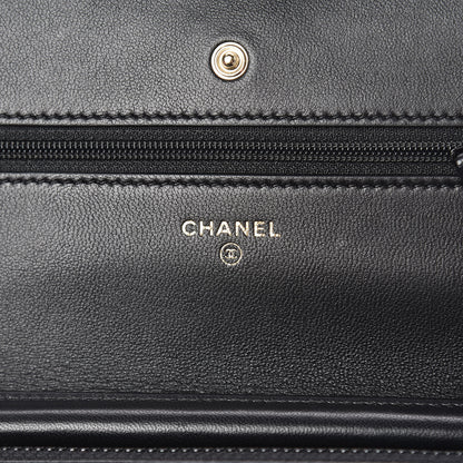 Chanel Lambskin Chevron Quilted Wallet On Chain WOC Black 8 of 12