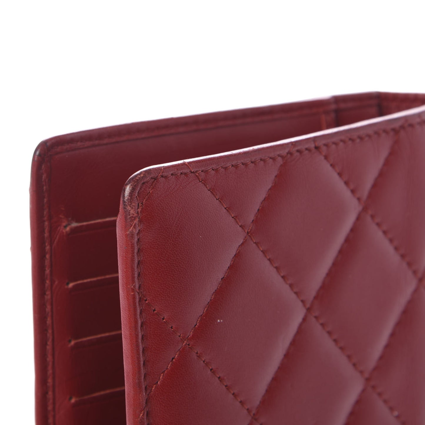 Calfskin Quilted Cambon Yen Wallet Red