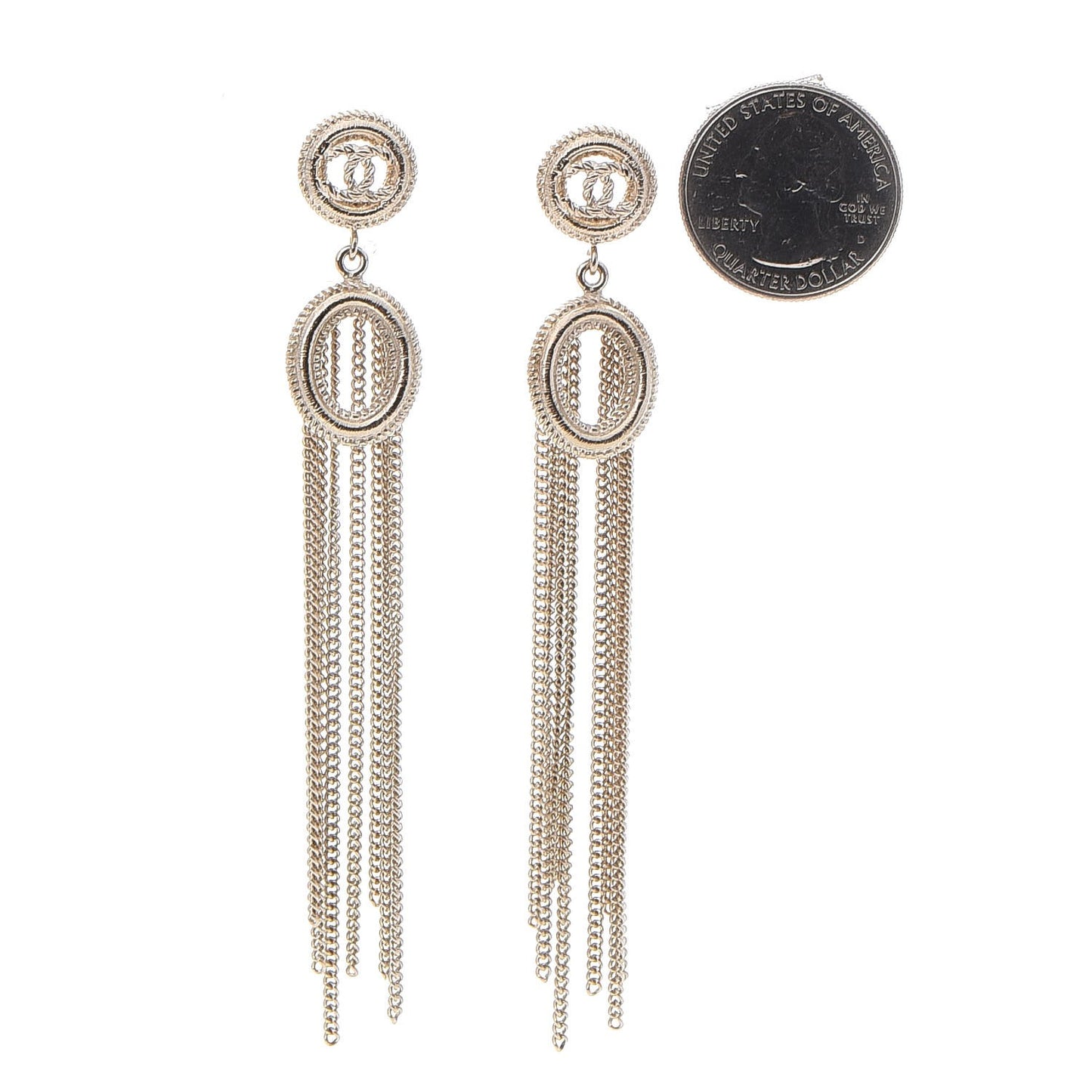 CC Chain Tassel Drop Earrings Light Gold