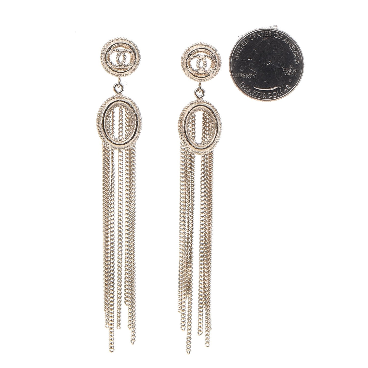 Chanel CC Chain Tassel Drop Earrings Light Gold 2 of 5