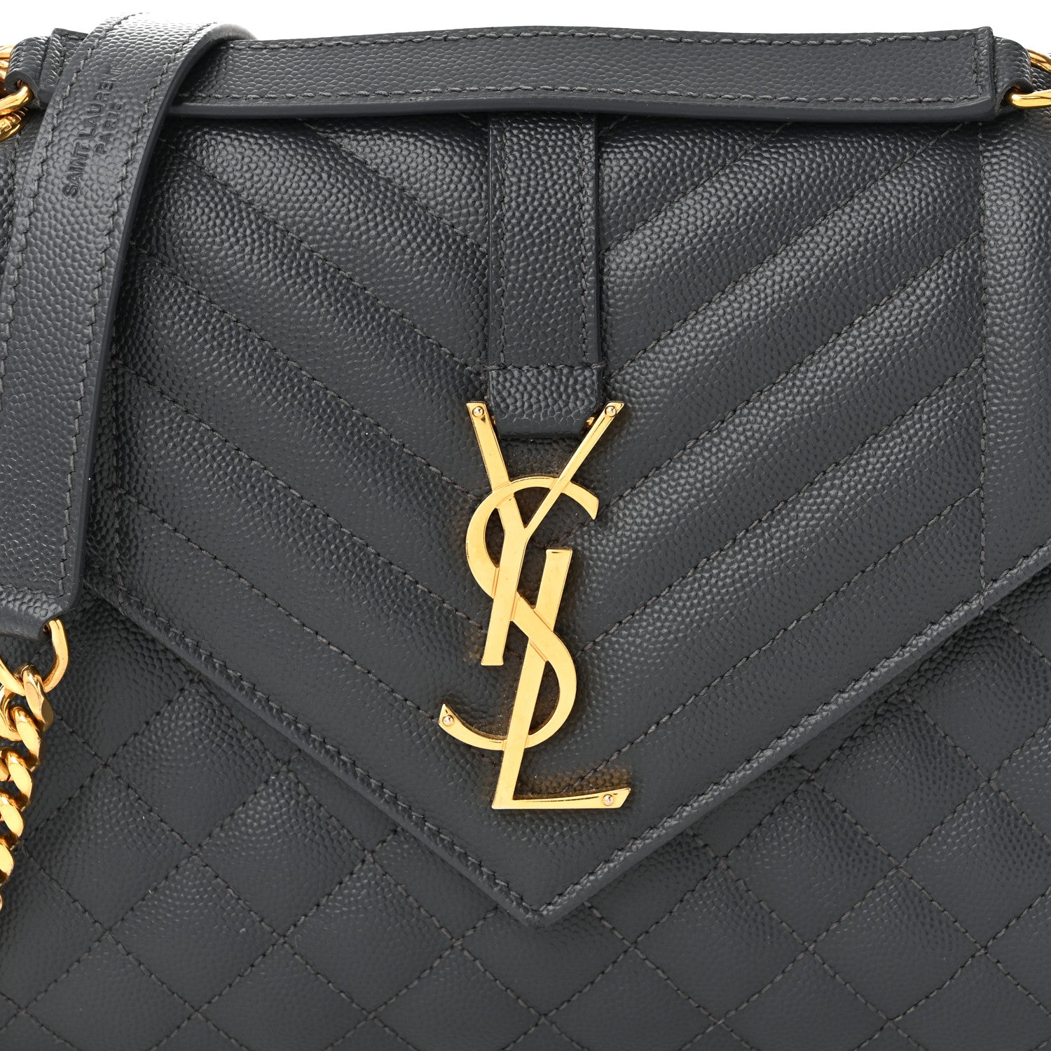 Saint Laurent Grain De Poudre Textured Mixed Matelasse Triquilt Medium Monogram Satchel Dark Smog 8 of 10
