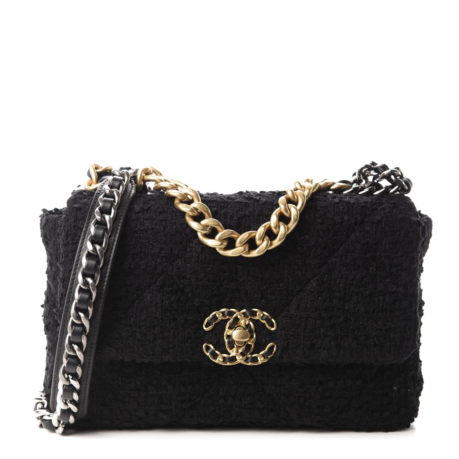 Chanel Tweed Quilted Medium 19 Flap Black 1 of 10