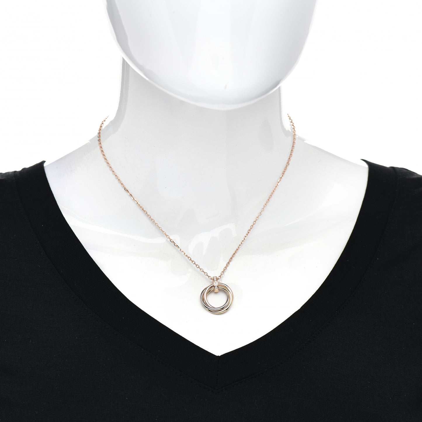 18K Pink White Yellow Gold Diamond Trinity Pendant Necklace