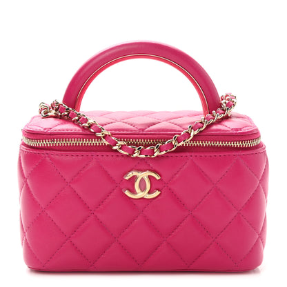 Chanel Lambskin Quilted Small Top Handle Vanity Case With Chain Dark Pink 1 of 12