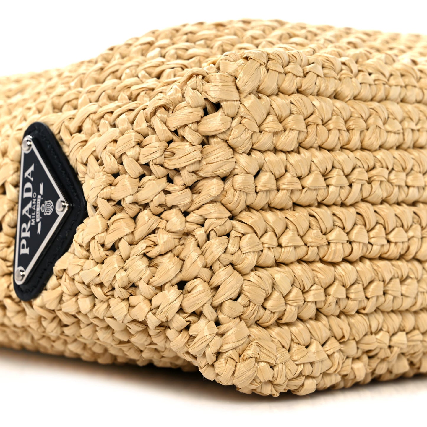 Yarn Raffia Effect Crochet Embroidered Small Logo Tote Naturale