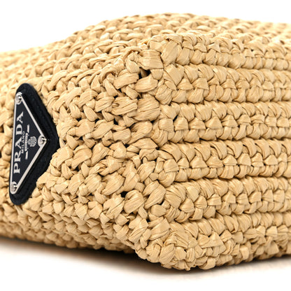 Prada Yarn Raffia Effect Crochet Embroidered Small Logo Tote Naturale 7 of 8