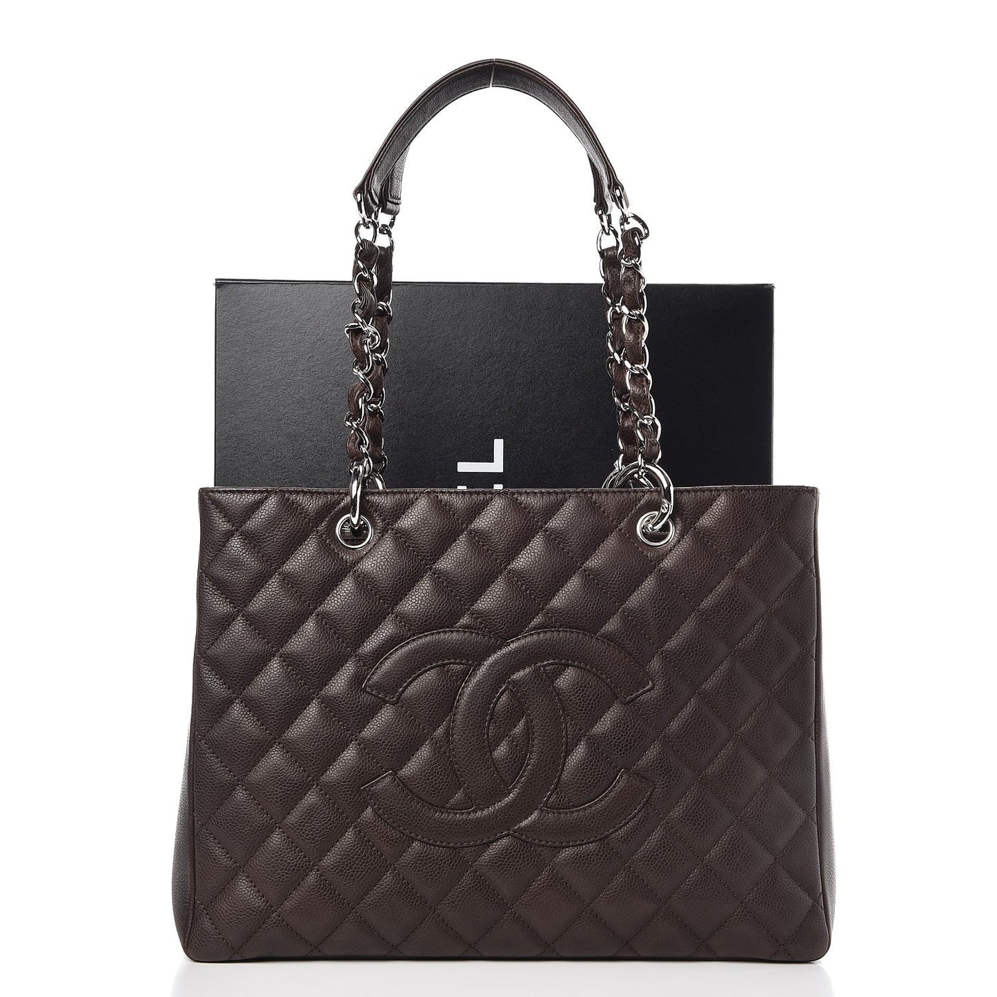 Caviar Quilted Grand Shopping Tote GST Dark Brown