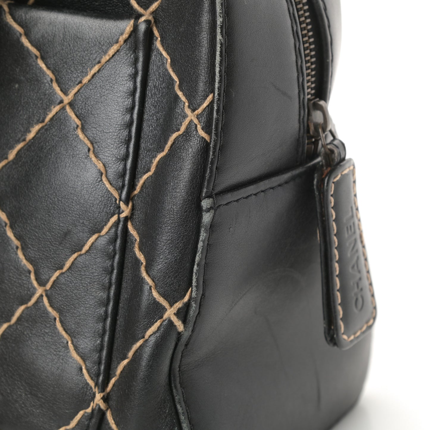 Calfskin Contrast Stitch Surpique Bowler Black