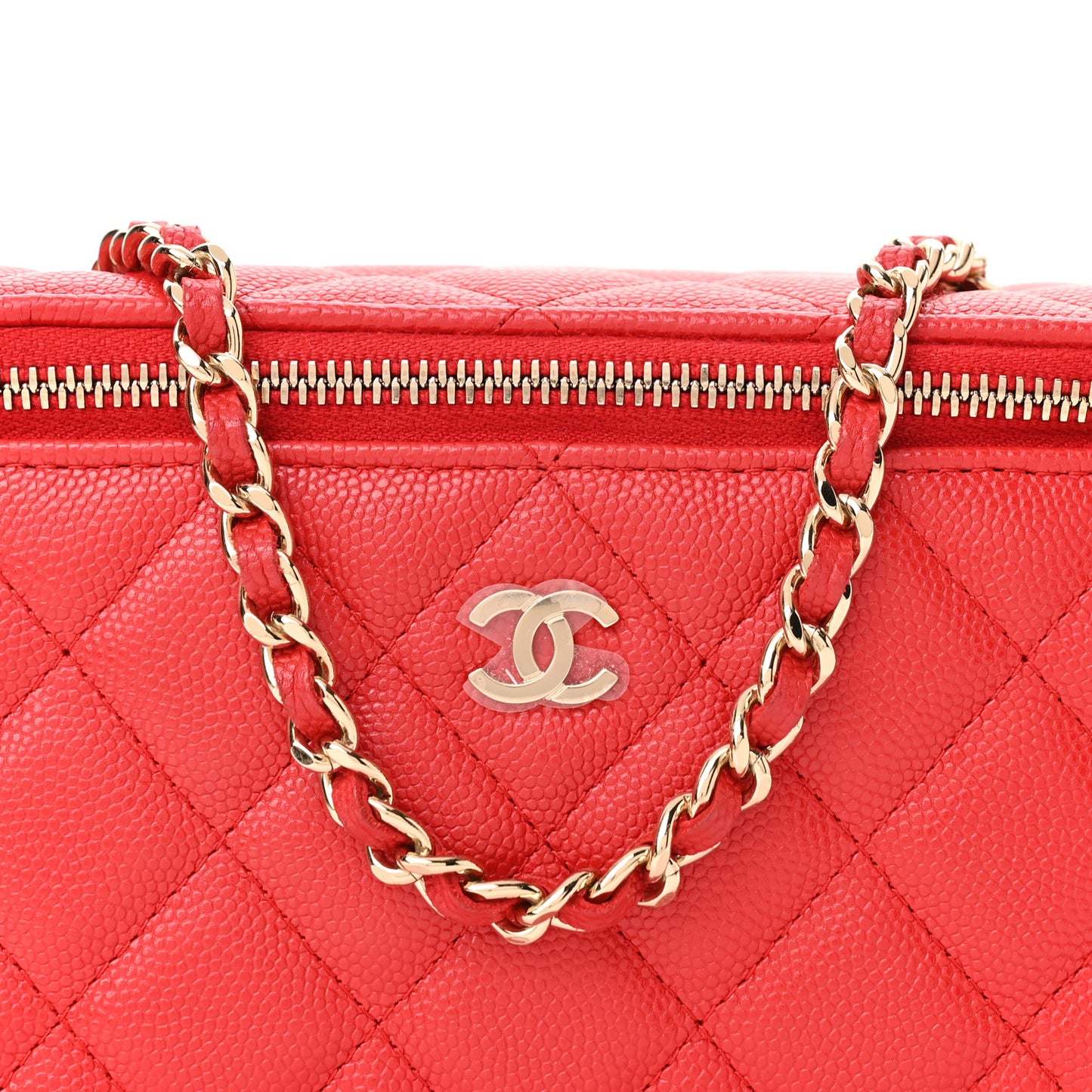 Caviar Quilted Small Vanity Case With Chain Red