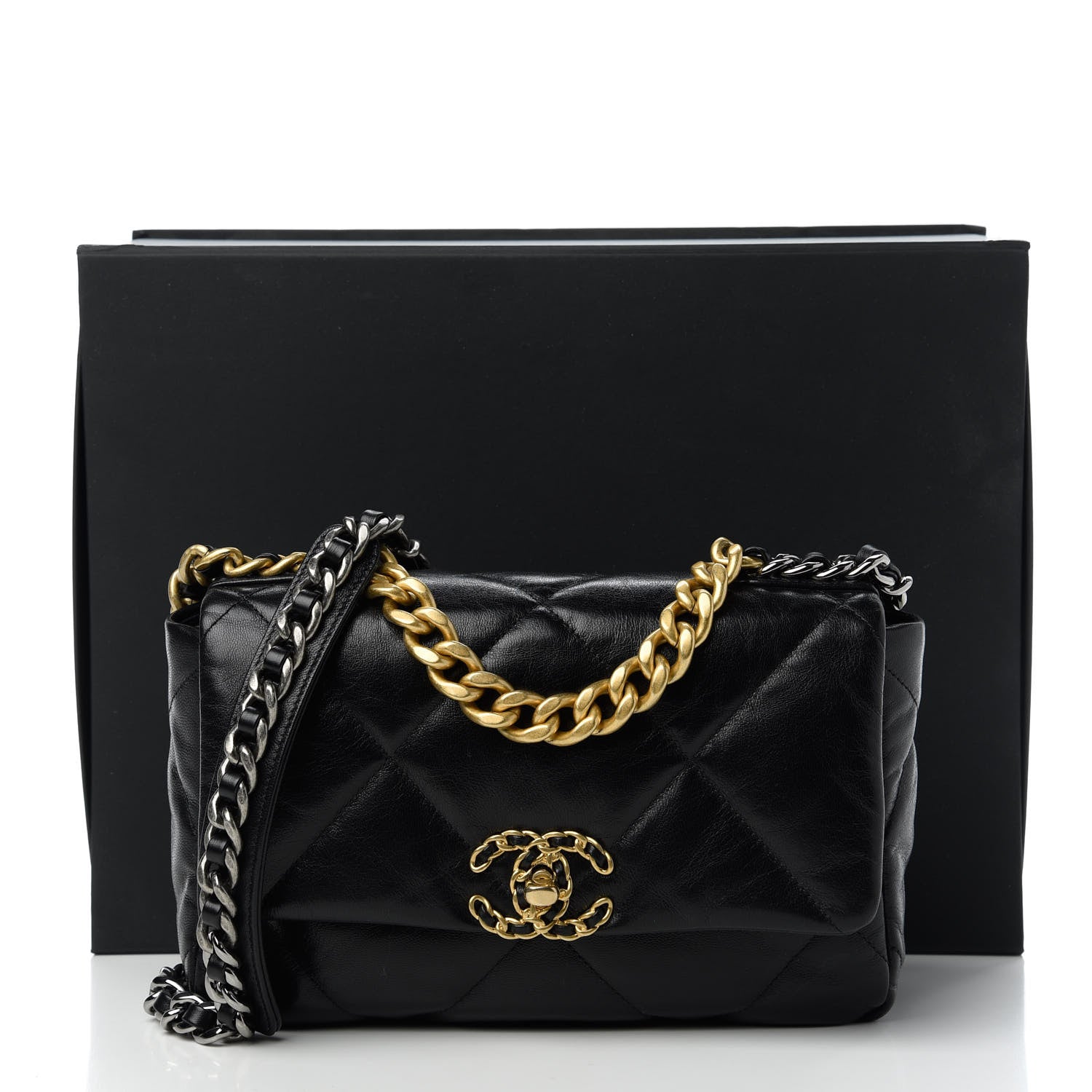 Chanel Shiny Goatskin Quilted Medium Chanel 19 Flap Black 11 of 11