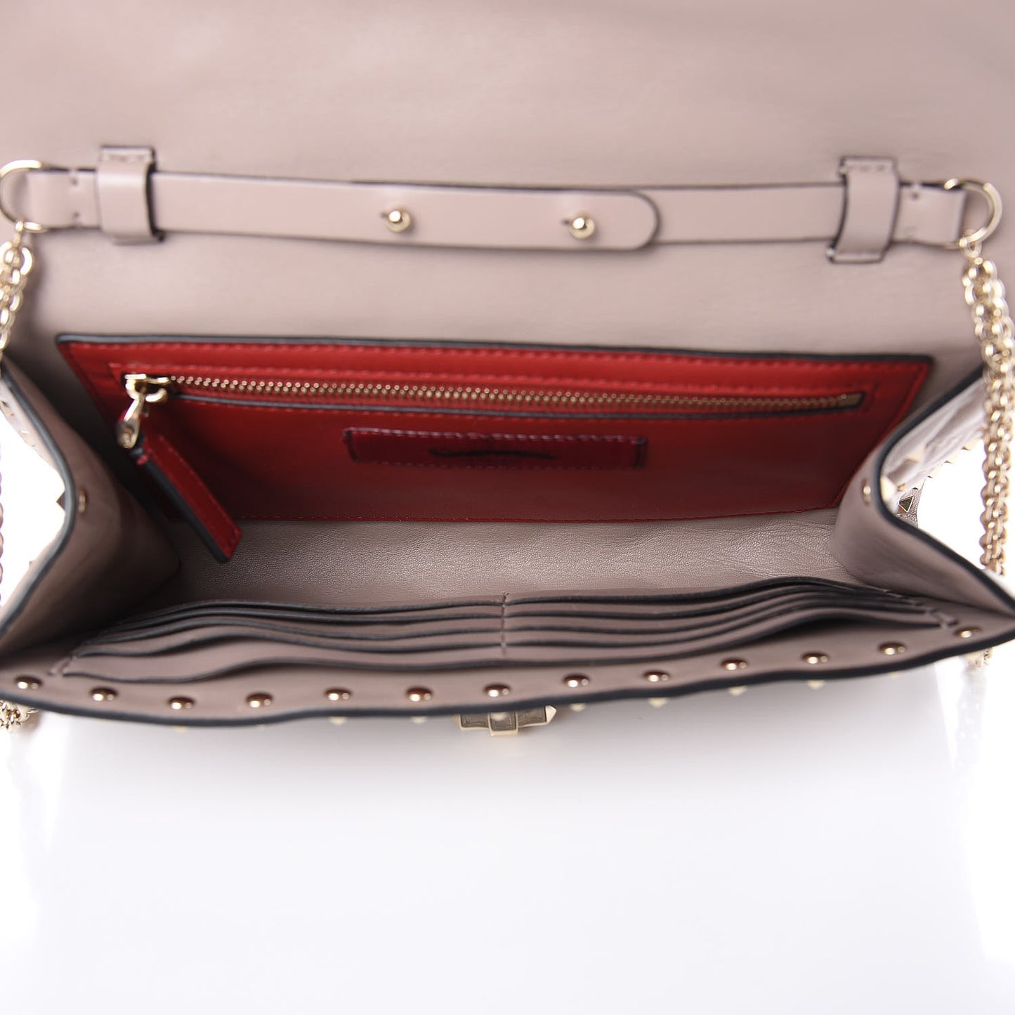 Lambskin Rockstud Spike Wallet on Chain Poudre
