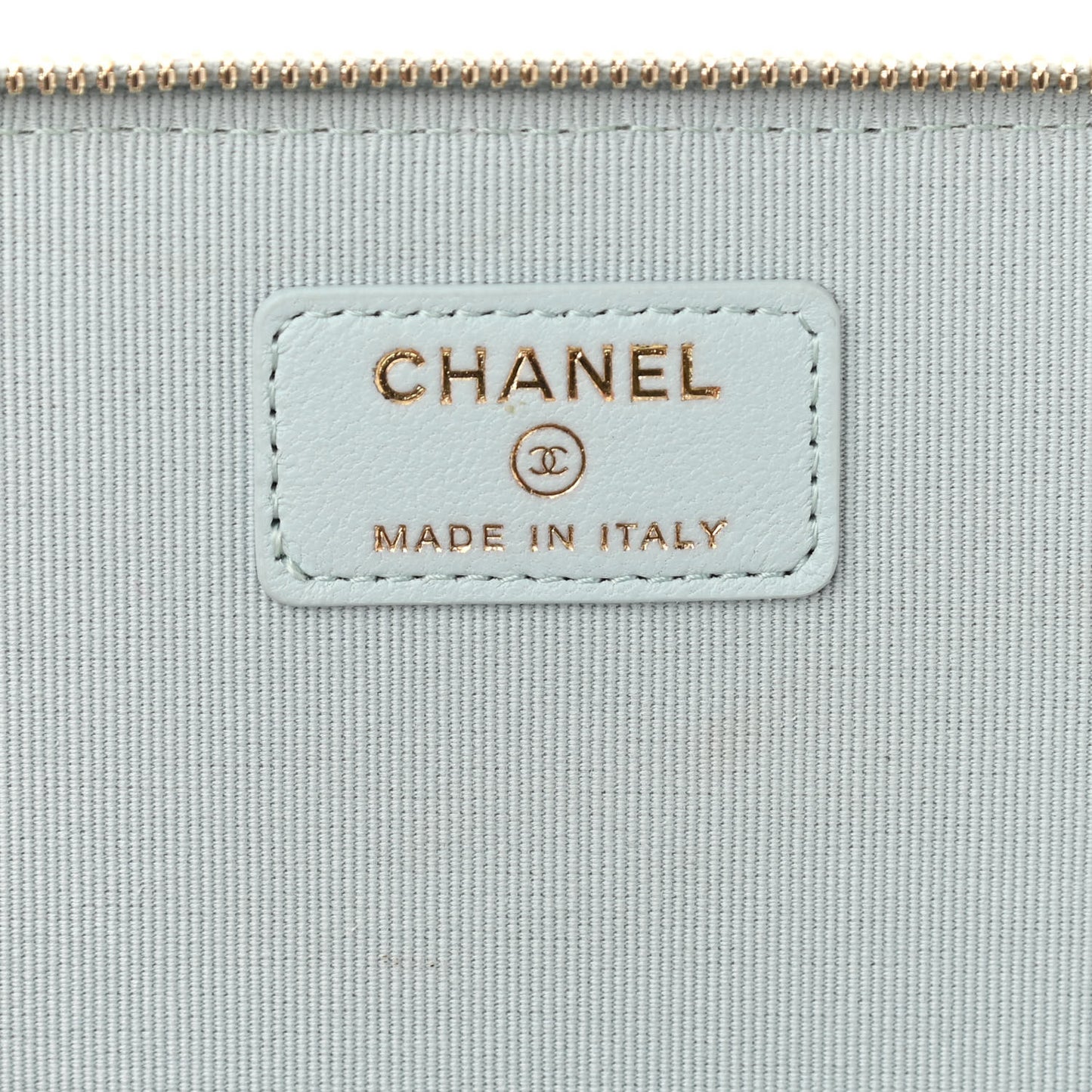 Lambskin Quilted Small Top Handle Vanity Case With Chain Light Blue